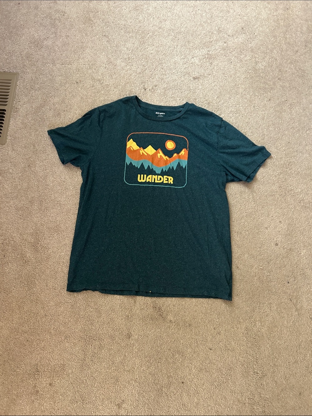 Old Navy Dark Green Graphic Tee with Orange and Yellow Mountain Print